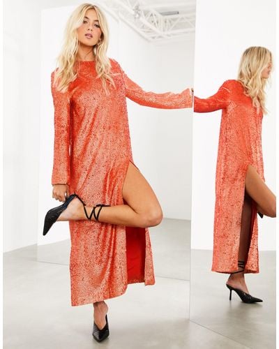 orange sequin maxi dress