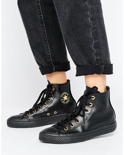 Converse Chuck Taylor Hi Top Sneakers In Black With Gold Eyelets | Lyst