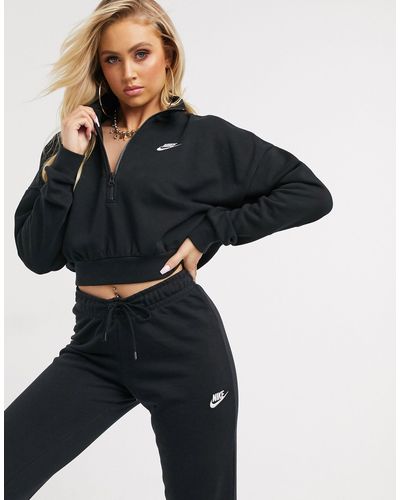 nike essentials grey cropped high neck sweatshirt