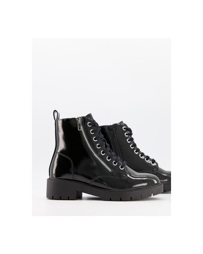 patent ankle boots flat