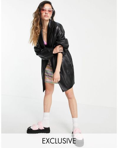 collusion unisex oversized pu shirt in black