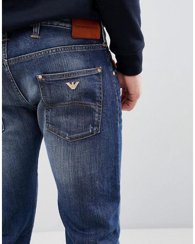 Emporio Armani Denim J20 Extra Slim Fit Mid Wash Distressed Jeans in Blue  for Men | Lyst