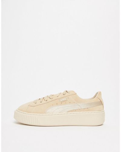 Puma suede platform satin trainer in pink Clearance