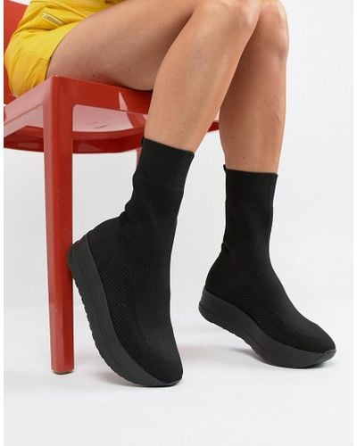 Vagabond Casey Black Stretch Flatfrom Sock Boots - Lyst