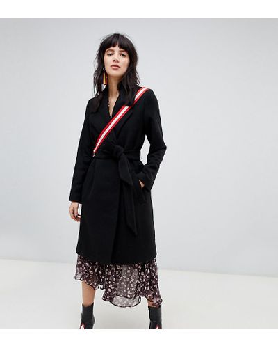 black wool tie coat