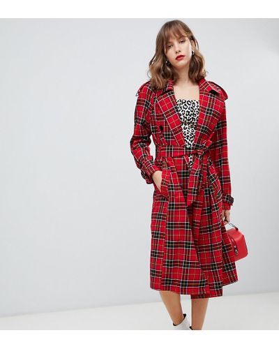 Gabardina a cuadros escoceses con cinturón Stradivarius de Denim de color  Rojo | Lyst