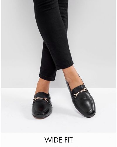 ASOS Wide Fit Movement Leather Loafers in Black | Lyst