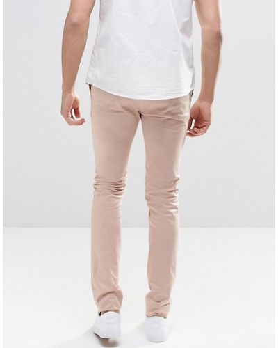 ASOS Super Skinny Trousers In Cotton Sateen In Light Pink for Men - Lyst