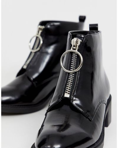 Botines negros con cremallera delantera Glamorous de Cuero de color Negro |  Lyst