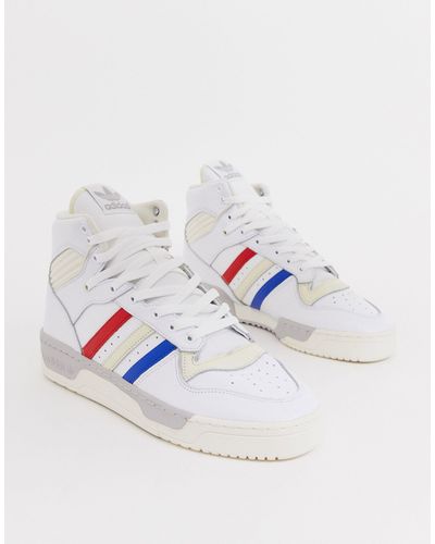 Zapatillas abotinadas con raya tricolor en blanco rivalry adidas Originals  de Cuero de color Blanco para hombre | Lyst