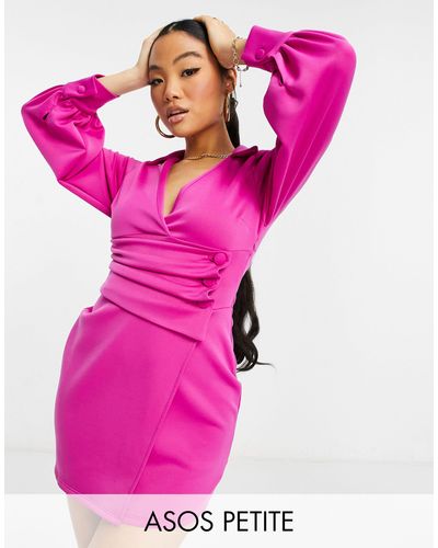 Vestido corto rosa fucsia estilo esmoquin con mangas abullonadas exageradas  ASOS de color Rosa | Lyst