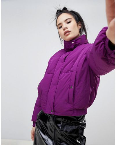 purple cropped puffer jacket