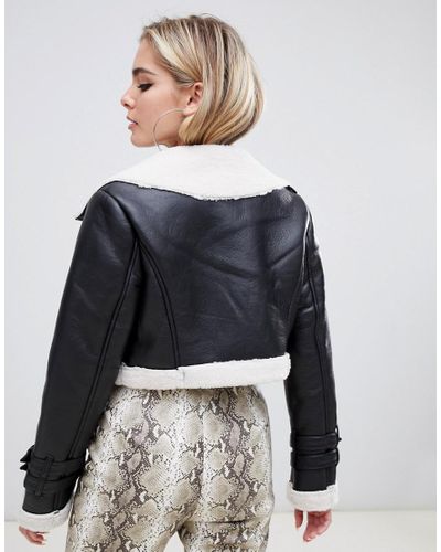 cropped black aviator jacket