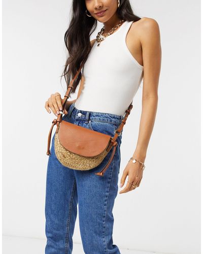 mango straw bolsa with front panel in tan
