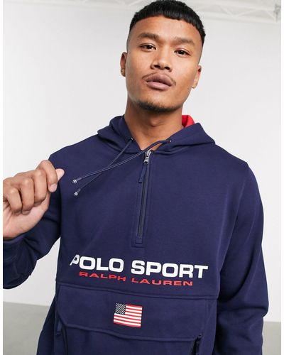 Polo Ralph Lauren Baumwolle – Sport Capsule – Marineblauer Pikee- Kapuzenpullover mit Tasche und Logo vorn in Blau für Herren | Lyst AT