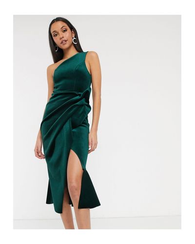 asos design one shoulder tuck detail midi dress