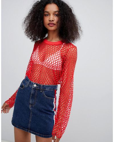 red fishnet long sleeve