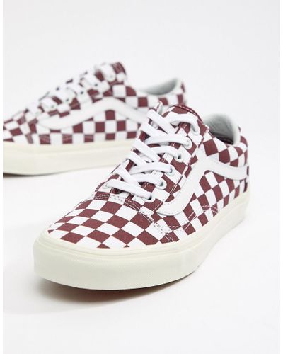 burgundy checkered slip on vans