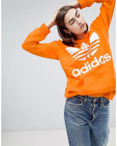 adidas Originals Oversized Trefoil Logo Hoodie In Orange - Lyst