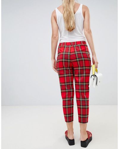 Pantalones rojos a cuadros escoceses Stradivarius de Denim de color Rojo |  Lyst