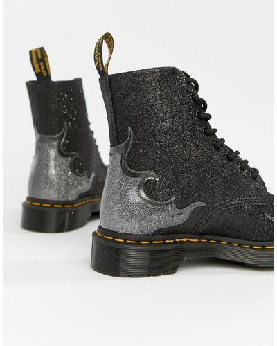 Dr. Martens Leather 1460 Pascal Black Glitter Flame Flat Ankle Boots in Red  - Lyst