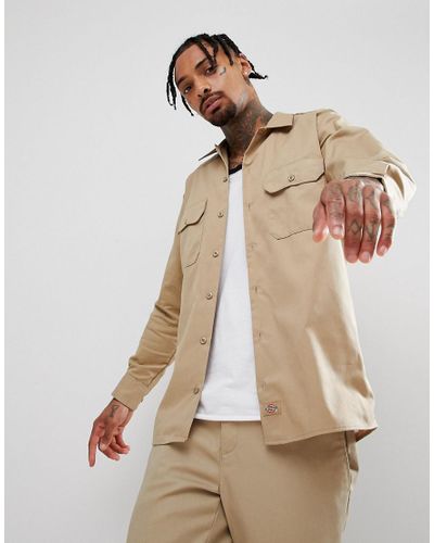 Dickies Long Sleeve Work Shirt In Stone in Natural for Men - Lyst