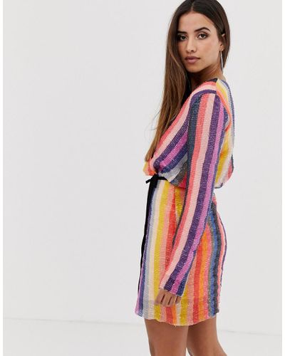 multicolor striped sequin dress