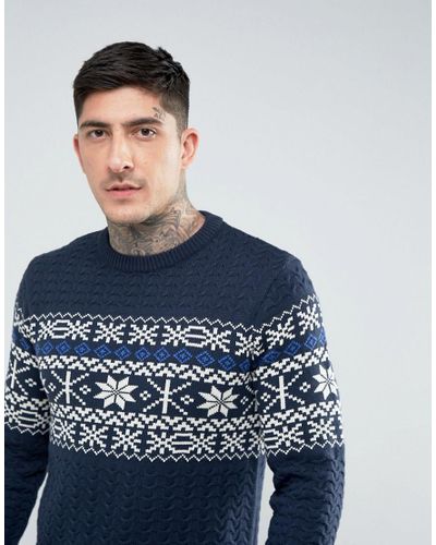 Another Influence Cotton Fairisle Knitted Jumper in Navy (Blue) for Men ...