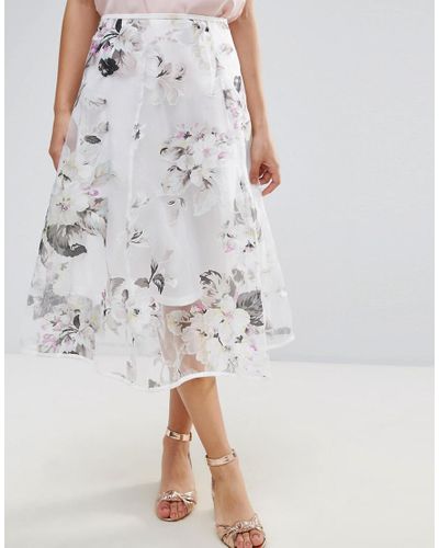 Amy Lynn Chiffon Amy Lynn Prom Skirt In Floral Print in White - Lyst
