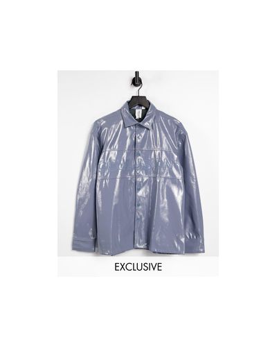collusion unisex oversized pu shirt in black