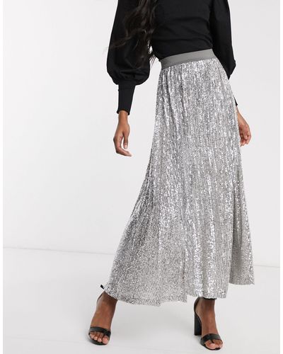 Gonna lunga a pieghe con paillettes grigie di ASOS in Metallizzato | Lyst