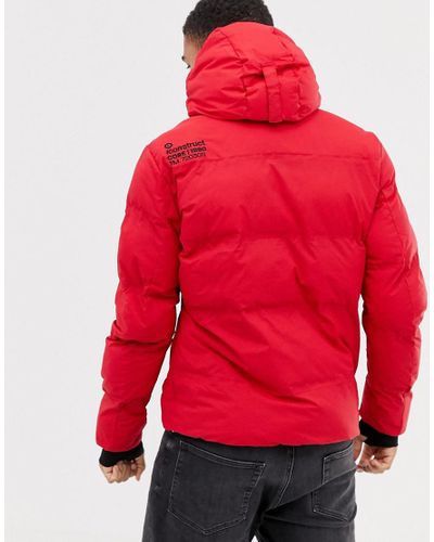 Jack & Jones Fleece Core Water Repellent Coat With Thinsulate Lining in Red  for Men - Lyst