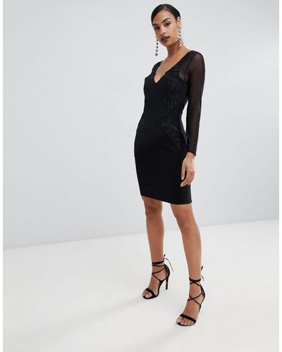 lipsy long sleeve amelie print bodycon dress