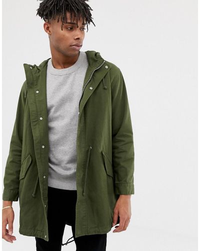 ASOS Canvas Lightweight Parka Jacket in Green for Men - Lyst