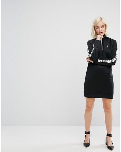 Fred Perry Cotton Retro Taped Tracksuit Dress in Black | Lyst