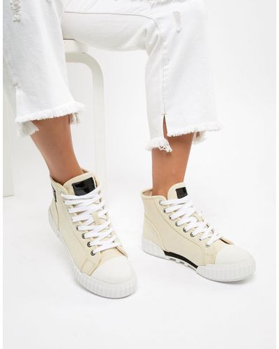 Calvin Klein Briony Beige Heavy Canvas Lace Up Hi Top Trainers in Natural -  Lyst