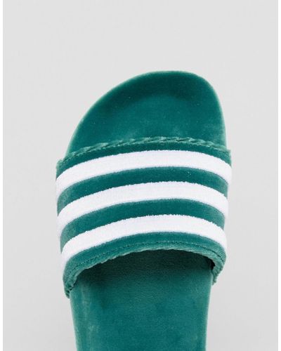adidas Adilette Velvet Slides in Green 