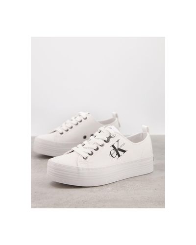 calvin klein zolah white canvas flatform trainers