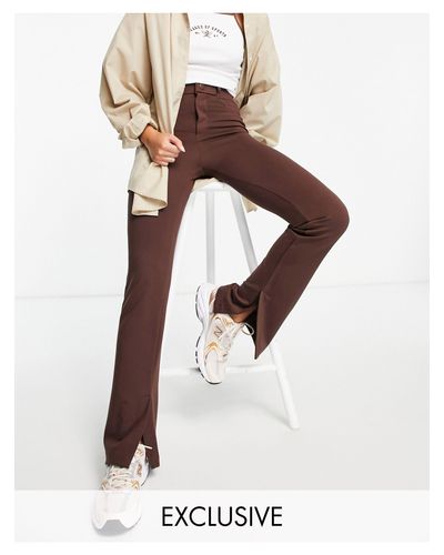 Stradivarius Denim Flare Pants With Split Detail in Brown - Lyst