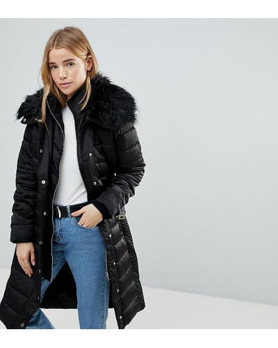 fur collar longline coat