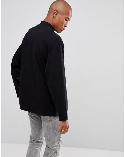 ASOS Cotton Super Oversized Turtle Neck T-shirt With Long Sleeves In Black for Men - Lyst
