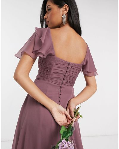Asos design maternity - bridesmaid - vestito lungo malva polvere con  maniche corte e arricicaturaASOS in Materiale sintetico di colore Viola |  Lyst