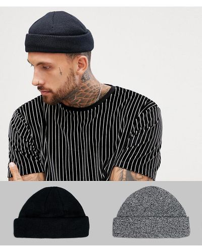 ASOS Synthetic Mini Fisherman Beanie 2 Pack In Black & Twist Recycled ...