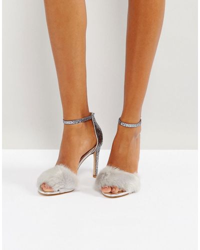 ALDO Fiolla Faux Fur Heeled Sandals in Silver (Metallic) - Lyst