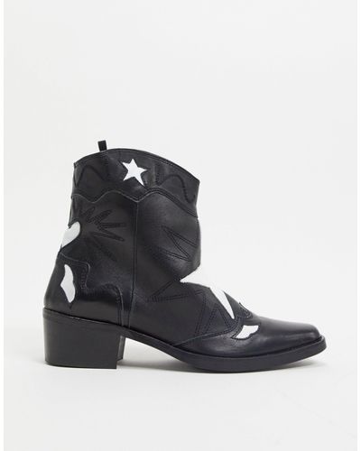 Pull\u0026Bear Leather Star Western Boots in Black | Lyst