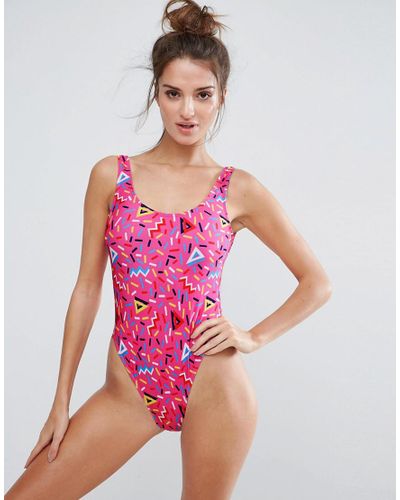 Asos Synthetic 80s Sprinkles Print Swimsuit In Pink Lyst