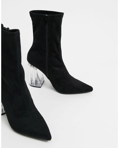 Botas tipo calcetín en punta color negro con tacón transparente Truffle  Collection de color Negro | Lyst