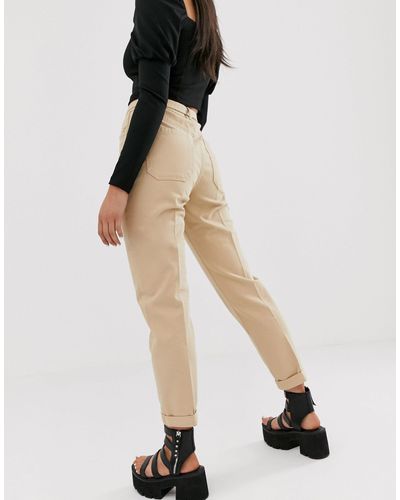 Bershka Denim Mom Fit Trouser With Belt in Natural | Lyst UK