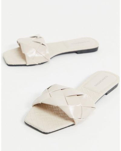 white flat slide sandals