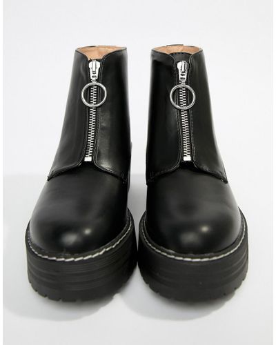 Botas con suela gruesa y cremallera en la parte delantera de Pull\u0026Bear de  Denim de color Negro | Lyst